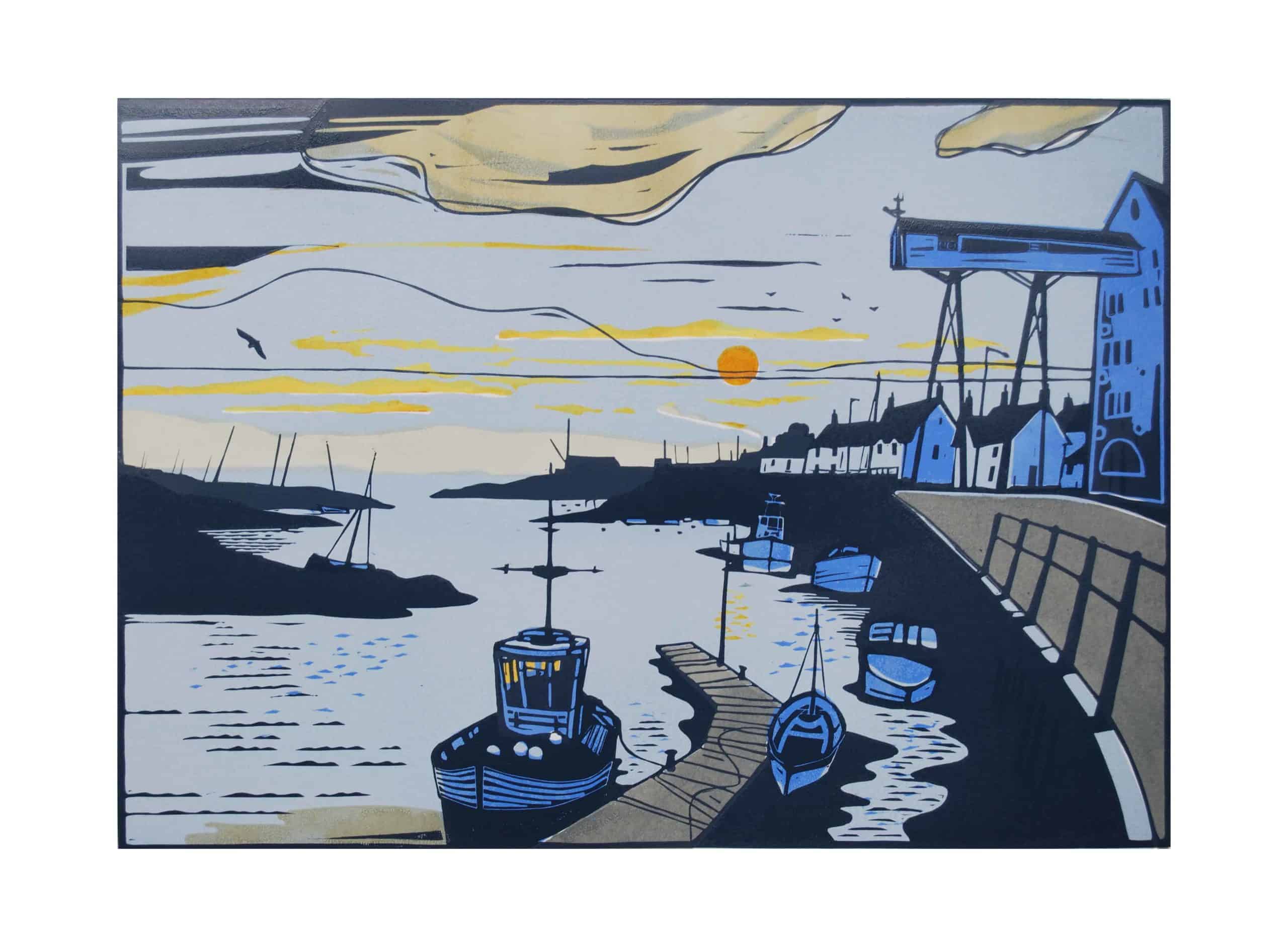 wells morning colin moore limited edition seascape linocut print