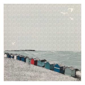 whitstable sloping beach clare halifax silk screen print seascape